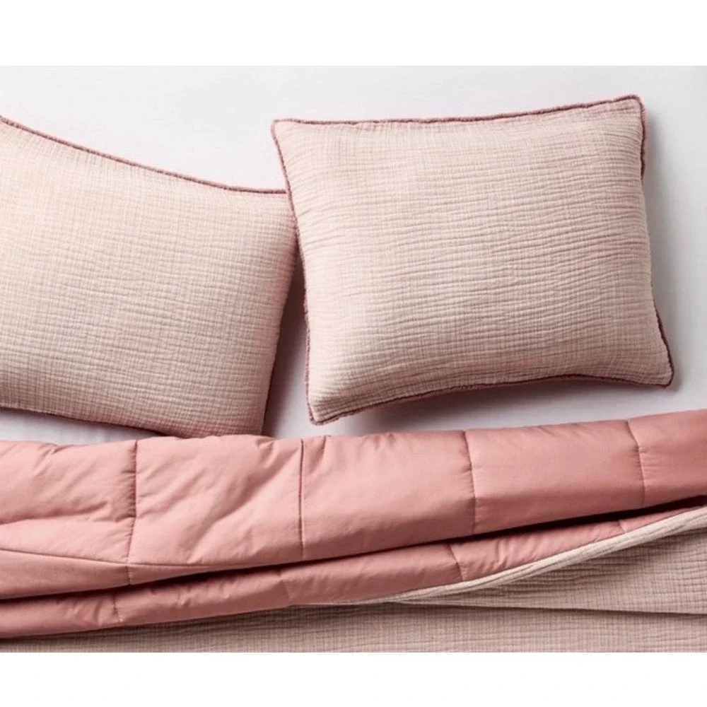 King Textured Chambray Comforter & Sham Set Rose - Casaluna: OEKO-TEX Certified
